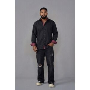 Michelsons London East End Men's XL Black Dress Shirt Contrast Cuff Collar